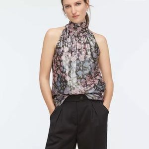 J.CREW RENO METALLIC FLOWER PRINT JACQUARD  HALTER TOP SIZE SMALL